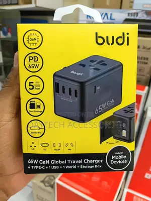 The Budi 65W GaN Global Travel Charger (Model AC355B65)