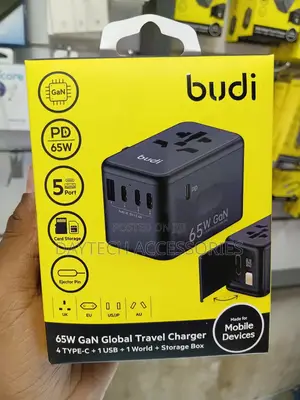 The Budi 65W GaN Global Travel Charger (Model AC355B65)