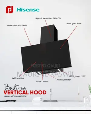 Hisense Hah602bg01 60cm Vertical Hood – Black Glass