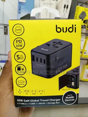 BUDI 65W GaN Global Travel Charger - Black