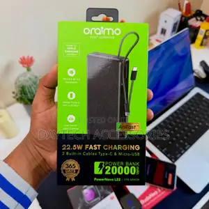 Oraimo PowerNova L22 20000mAh 22.5W Power Bank With Built in Cables.