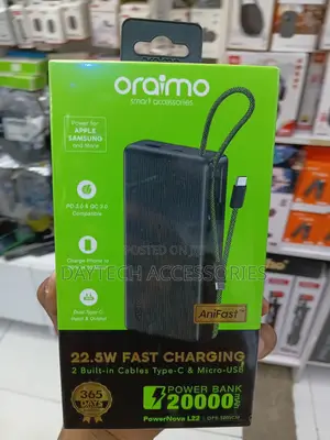Oraimo PowerNova L2220,000mAh 22.5W Fast Charging and Built-in Cables.