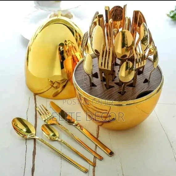 36-Piece Gold Cutlery Set With Egg-Shaped Case