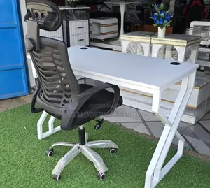 Modern White Office Desk With Ergonomic Chair
