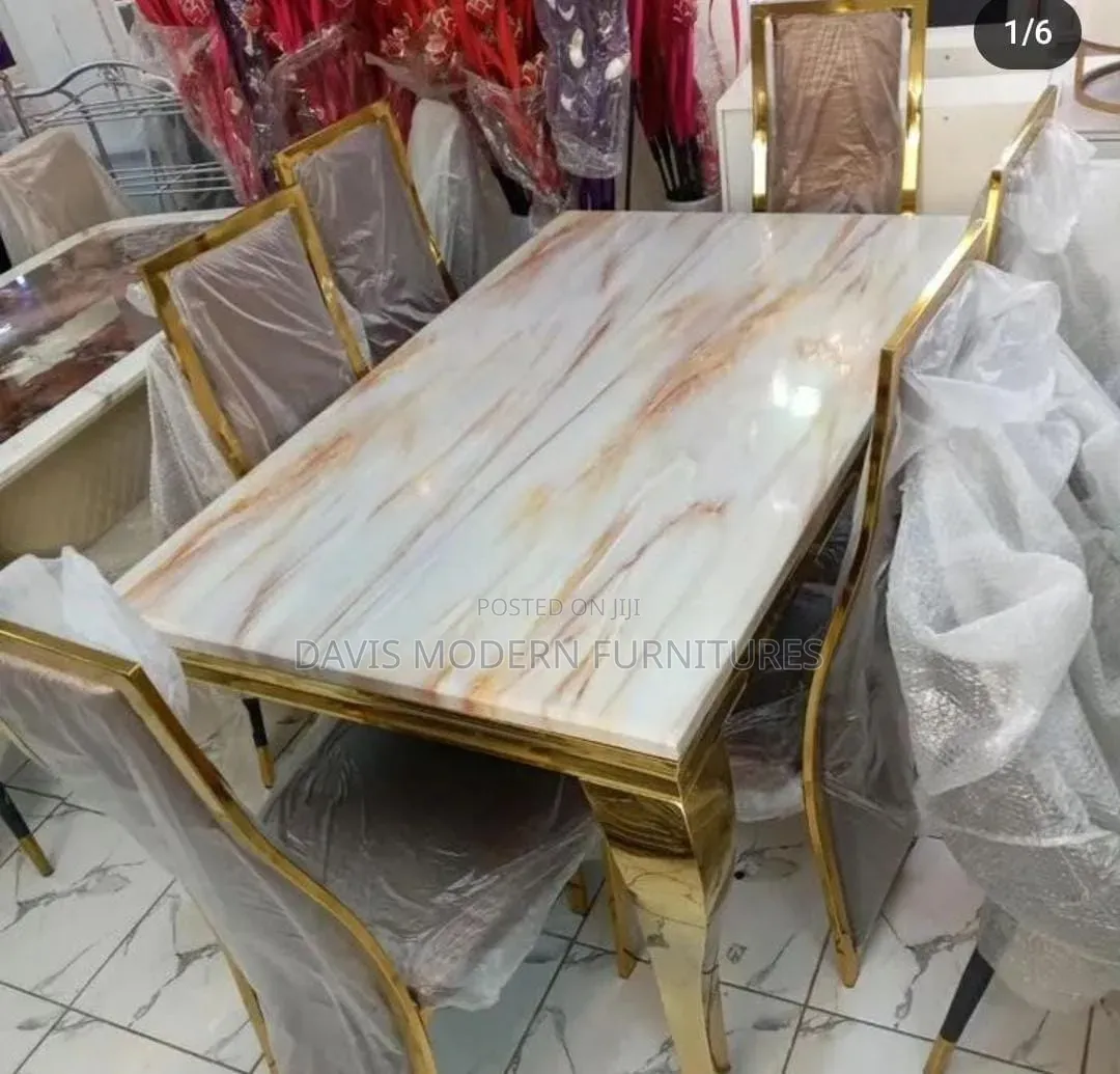 Luxury Marble -Top Dinning Table With Golden Frame