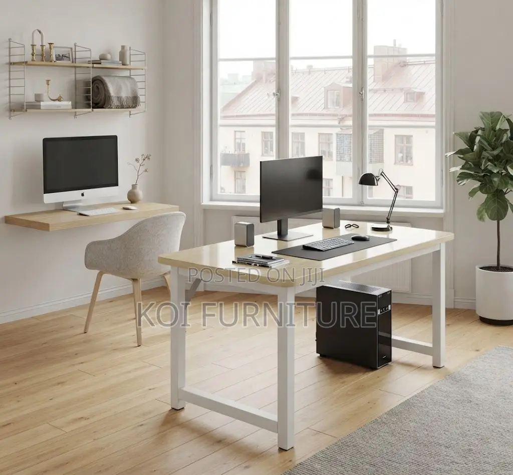 Office Desk; 1.2 Meter Brown Ergonomic Metallic Sturdy PC Desk