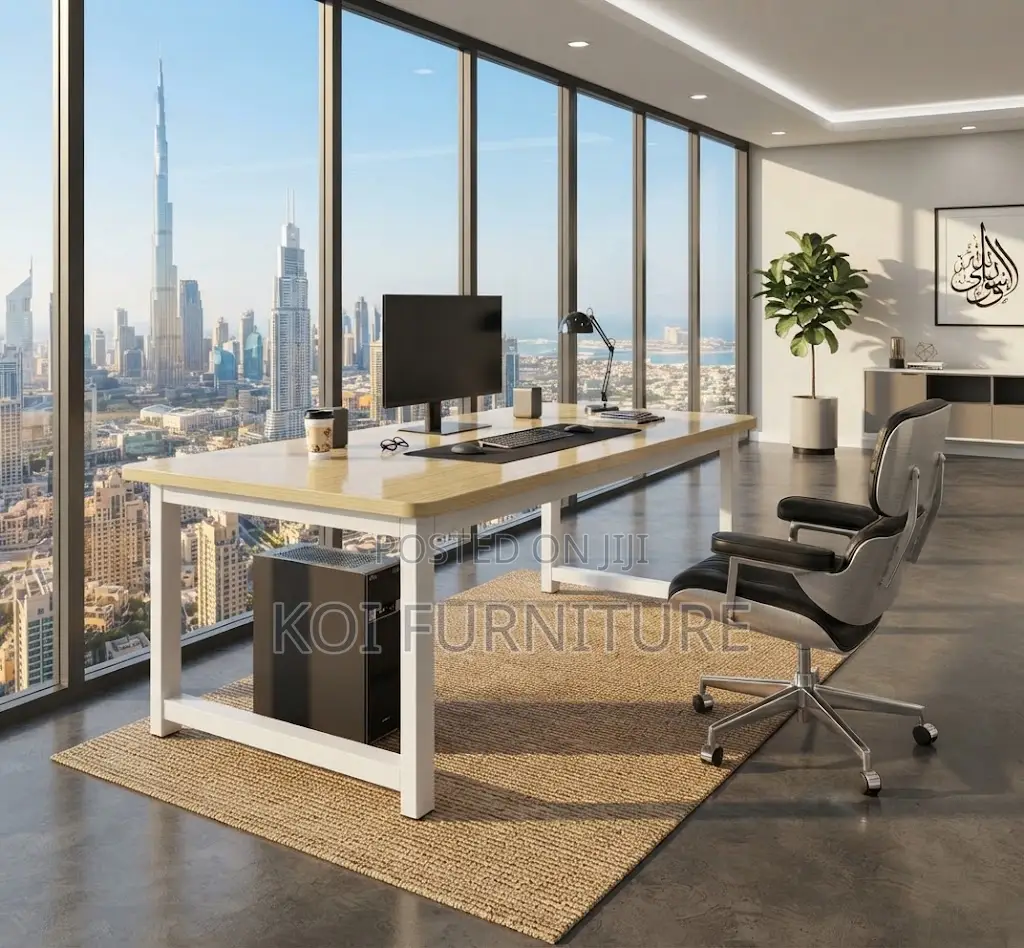 Office Desk; 1.2 Meter Brown Ergonomic Metallic Sturdy PC Desk
