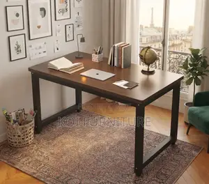 Office Desk; 1.2 Meter Brown Ergonomic Metallic Sturdy PC Desk