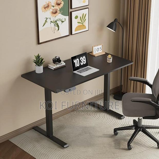 Office Desk; Monitored 1200mm Black Electric Long Height Standing Desk