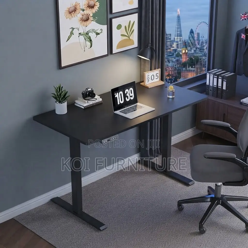 Office Desk; Monitored 1200mm Black Electric Long Height Standing Desk