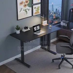 Office Desk; Monitored 1200mm Black Electric Long Height Standing Desk