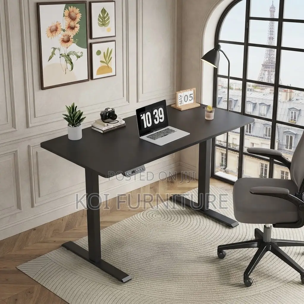 Office Desk; Monitored 1200mm Black Electric Long Height Standing Desk