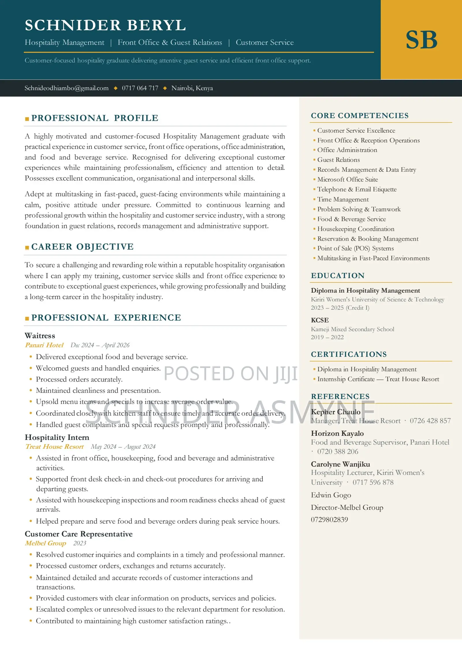 Customer service and hospitality leisure