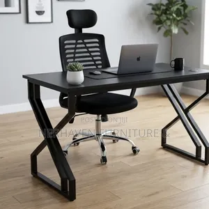 Modern Metallic Desk and Headrest Chair – Complete Office Workstation