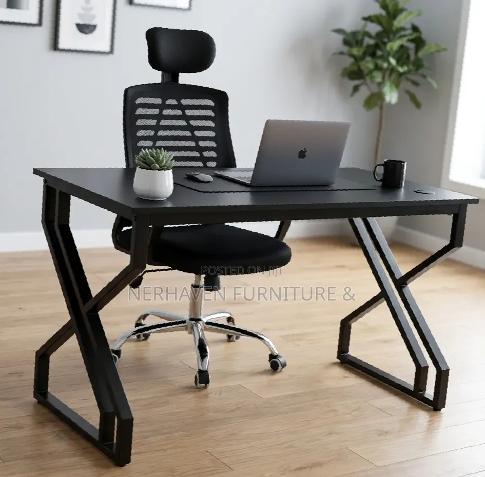 Modern Metallic Desk and Headrest Chair – Complete Office Workstation