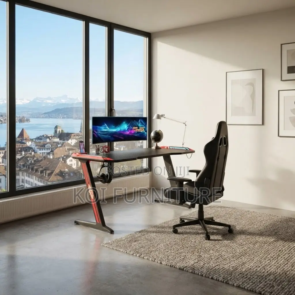 Office Desk; Black Office Home Gamers Entertaiment Desk