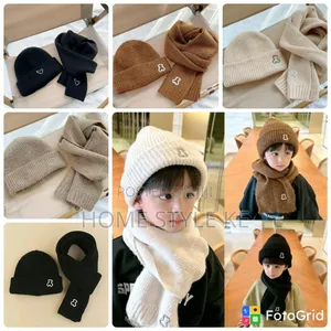 2 in 1 Warm Winter Kids Beenie Hat,scarf Set
