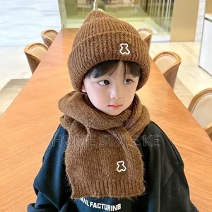 2 in 1 Warm Winter Kids Beenie Hat,scarf Set