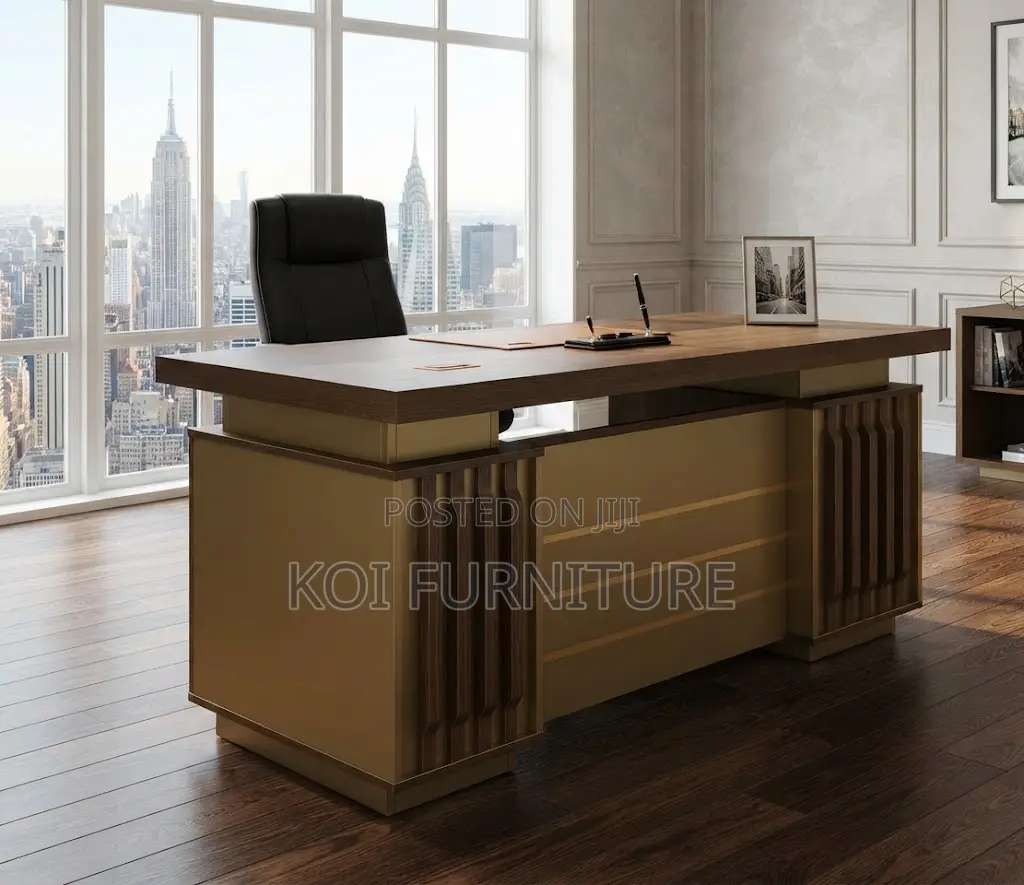 Office Desk; Home Office 1.4M Golden Executive Desk With Lock Drawers