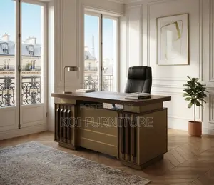 Office Desk; Home Office 1.4M Golden Executive Desk With Lock Drawers