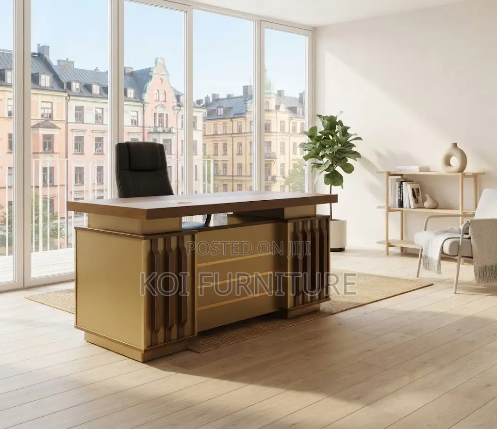 Office Desk; Home Office 1.4M Golden Executive Desk With Lock Drawers