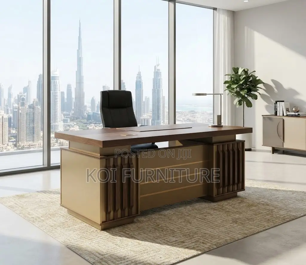 Office Desk; Home Office 1.4M Golden Executive Desk With Lock Drawers