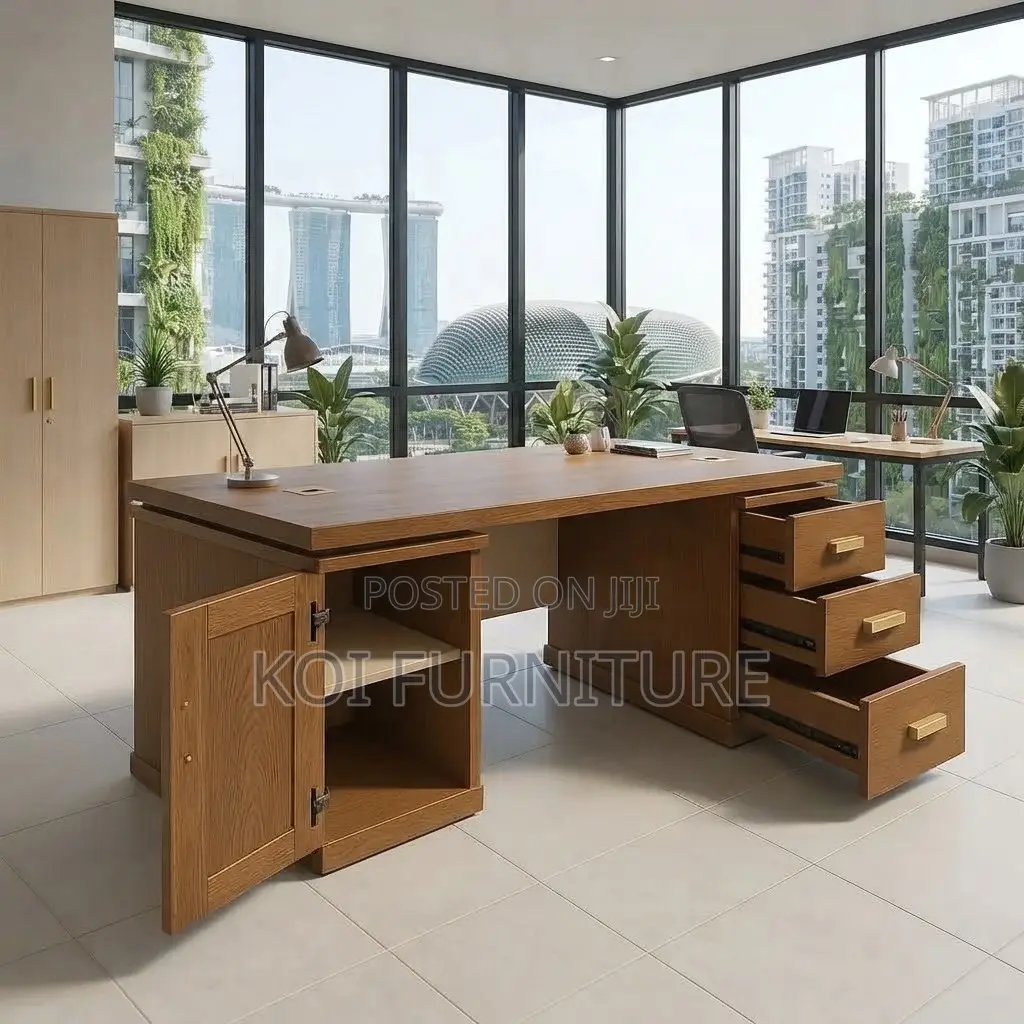 Office Desk; Home Office 1.4M Golden Executive Desk With Lock Drawers