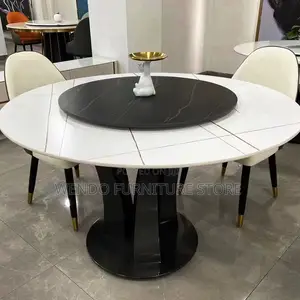 Dining Set; Round Six Classic Dining Sets With Leather Chairs