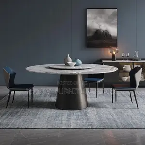Dining Set; Round Six Classic Dining Sets With Leather Chairs