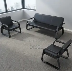 5-Seater Office Waiting Sofa : Black Leather Reception Sofa