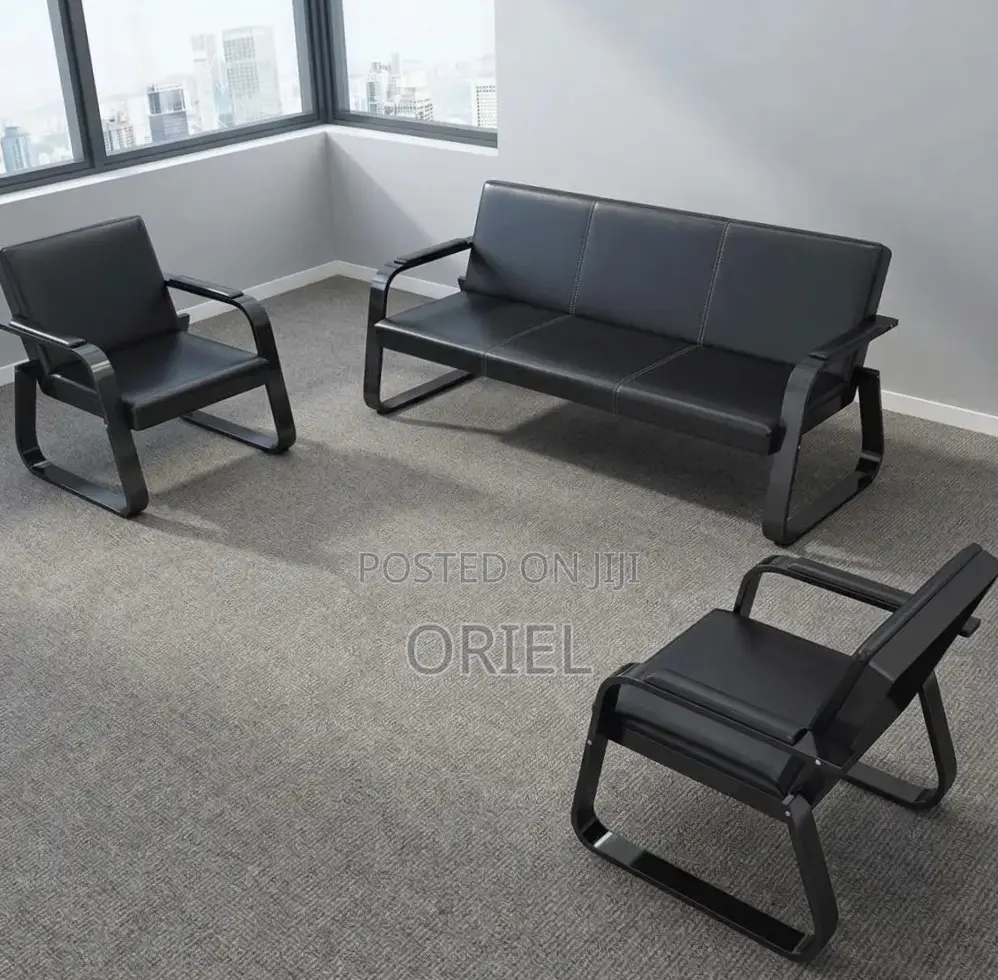 5-Seater Office Waiting Sofa : Black Leather Reception Sofa