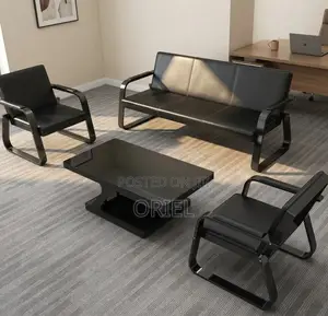 5-Seater Office Waiting Sofa : Black Leather Reception Sofa