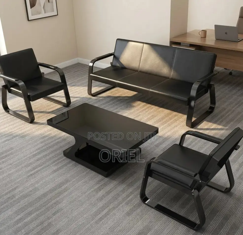 5-Seater Office Waiting Sofa : Black Leather Reception Sofa
