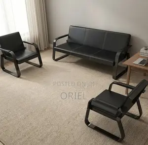 5-Seater Office Waiting Sofa : Black Leather Reception Sofa