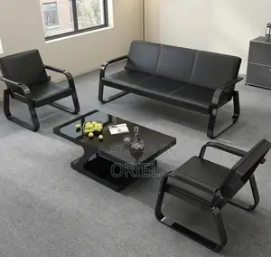 5-Seater Office Waiting Sofa : Black Leather Reception Sofa