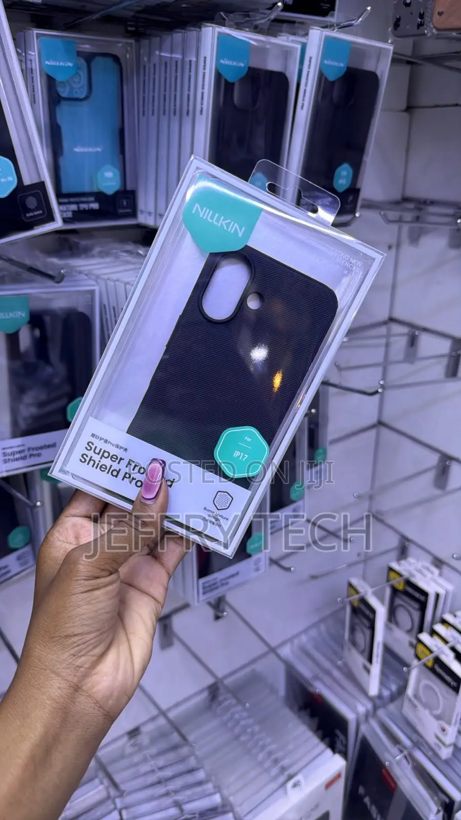 Black Nillkin Super Frosted Pro Matte Phone Case for the iPhone 17.