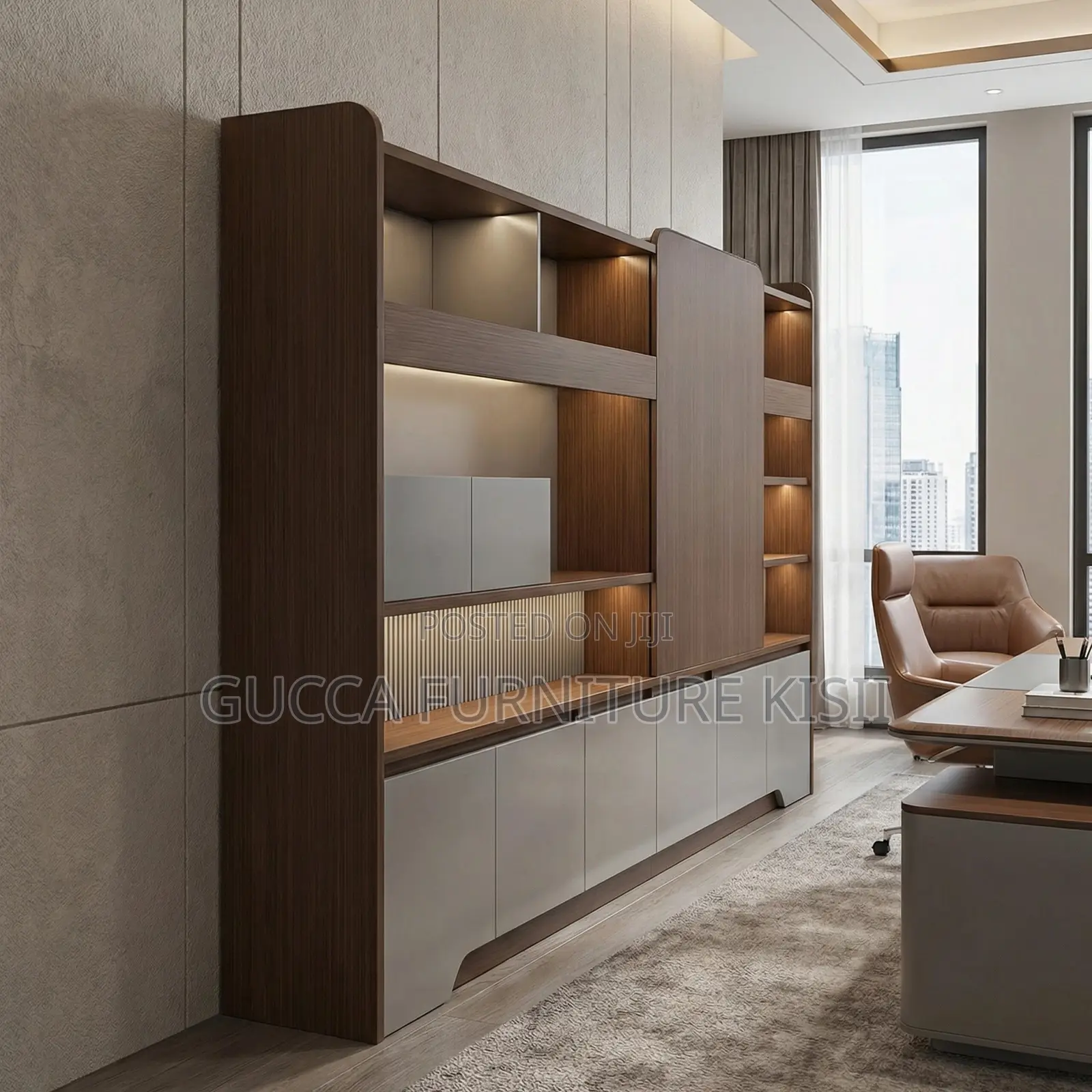 Office Cabinet; Imported Modern Wall-to-Wall Office Cabinet