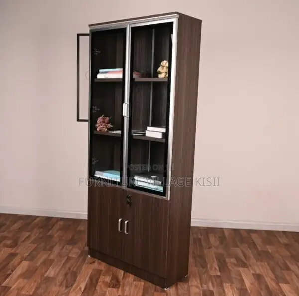 Office Cabinet; 2-Door Half Glass Wooden File Cabinet