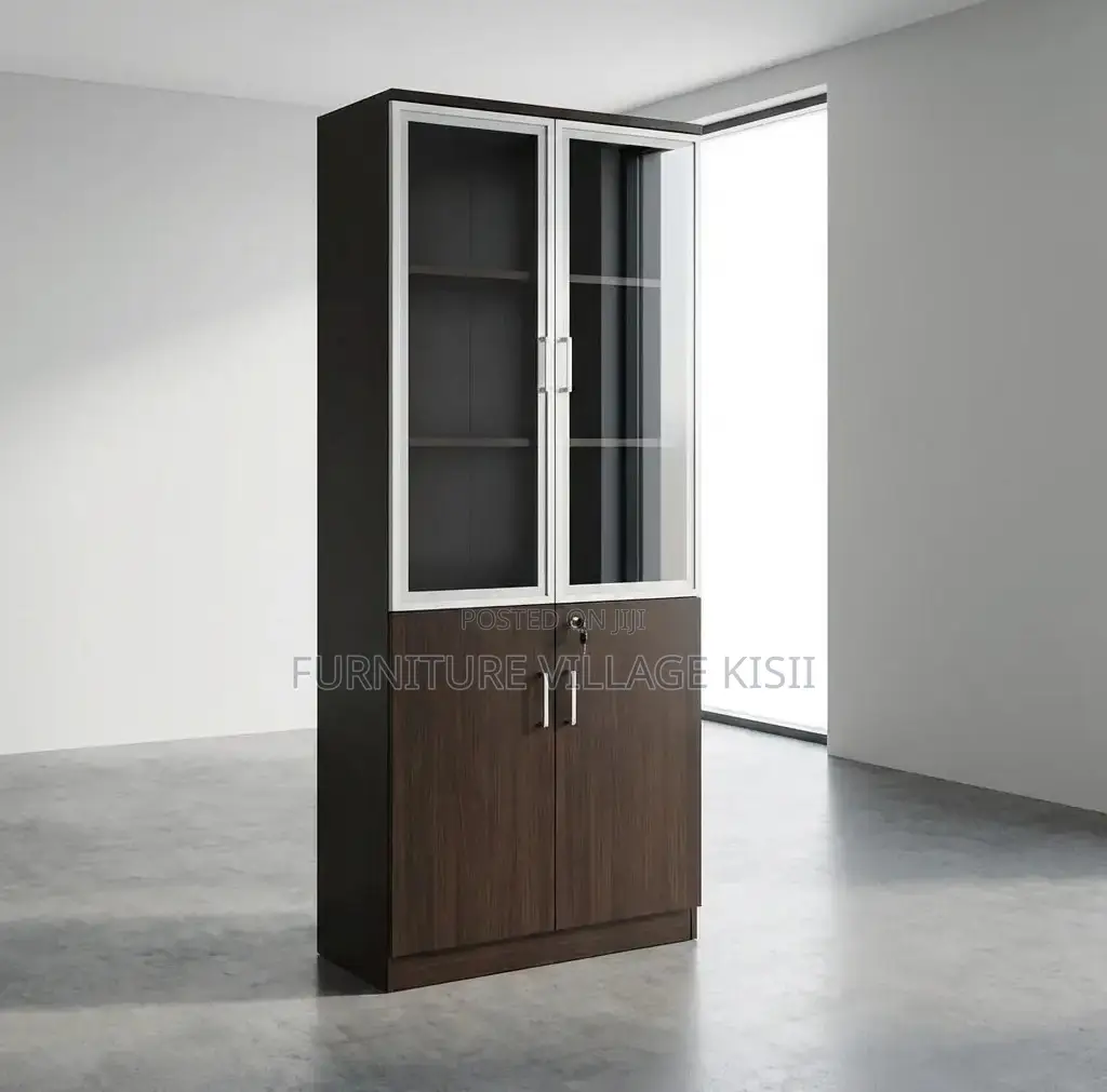 Office Cabinet; 2-Door Half Glass Wooden File Cabinet