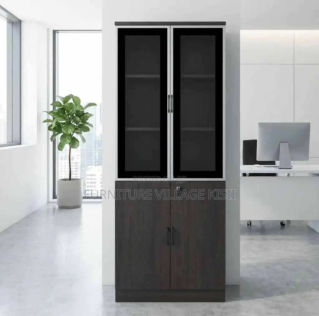 Office Cabinet; 2-Door Half Glass Wooden File Cabinet