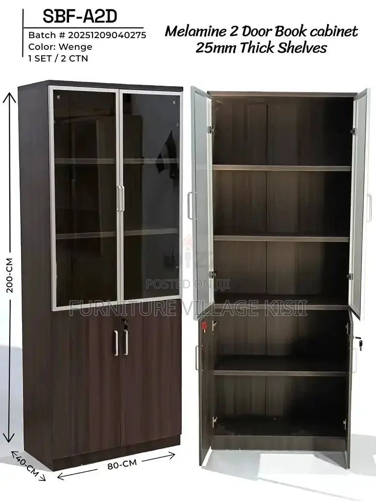Office Cabinet; 2-Door Half Glass Wooden File Cabinet