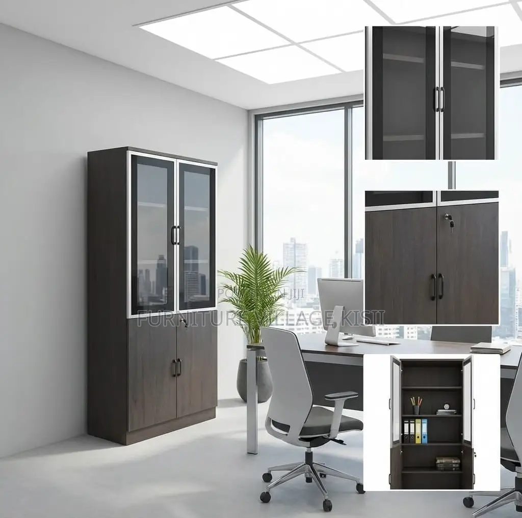 Office Cabinet; 2-Door Half Glass Wooden File Cabinet