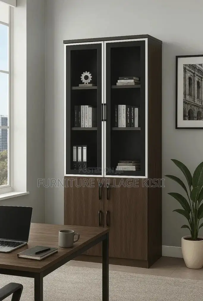 Office Cabinet; 2-Door Half Glass Wooden File Cabinet