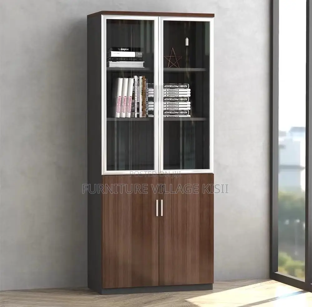 Office Cabinet; 2-Door Half Glass Wooden File Cabinet