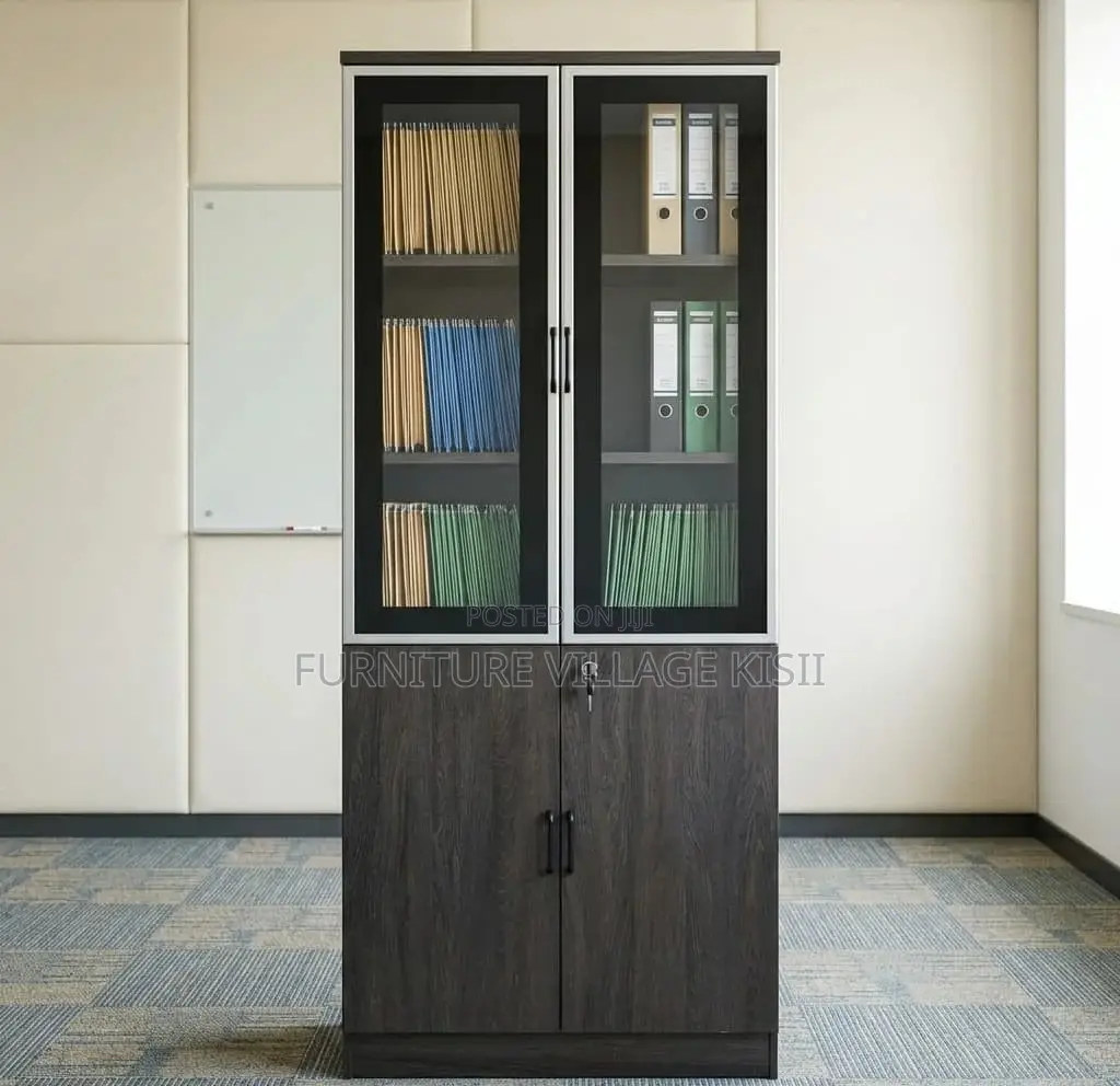 Office Cabinet; 2-Door Half Glass Wooden File Cabinet