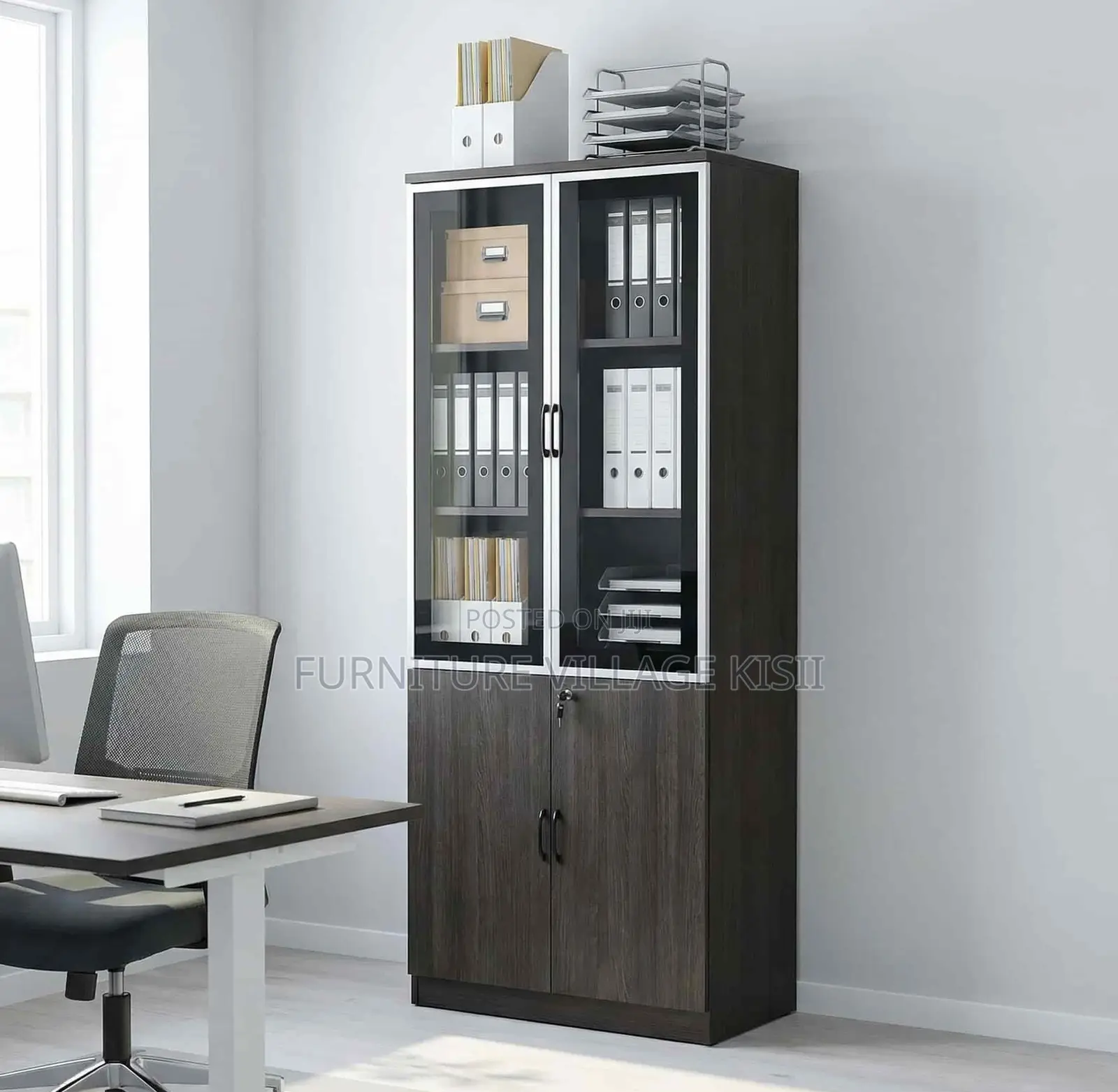 Office Cabinet; 2-Door Half Glass Wooden File Cabinet