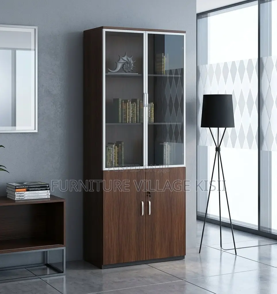 Office Cabinet; 2-Door Half Glass Wooden File Cabinet