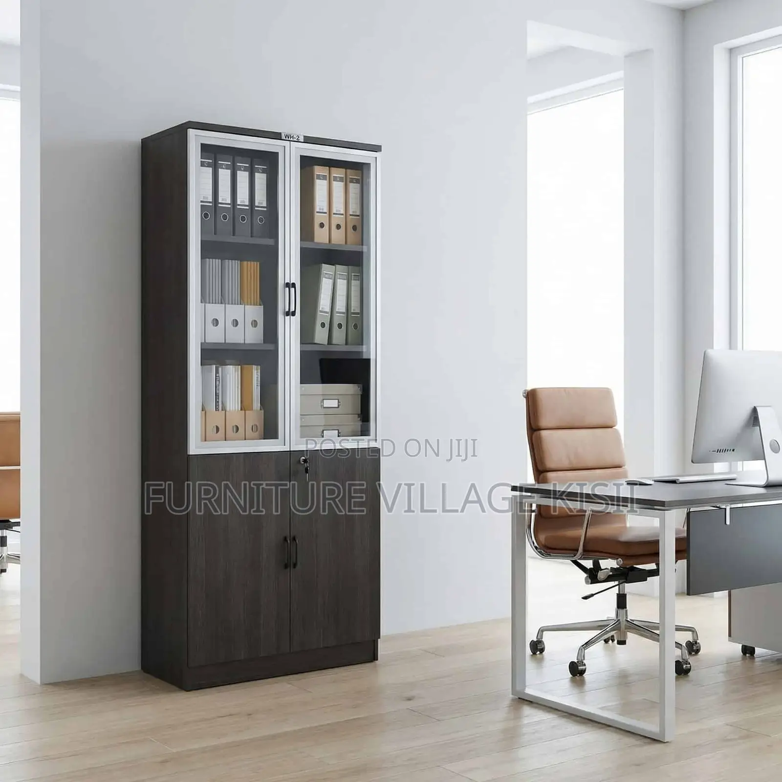 Office Cabinet; 2-Door Half Glass Wooden File Cabinet