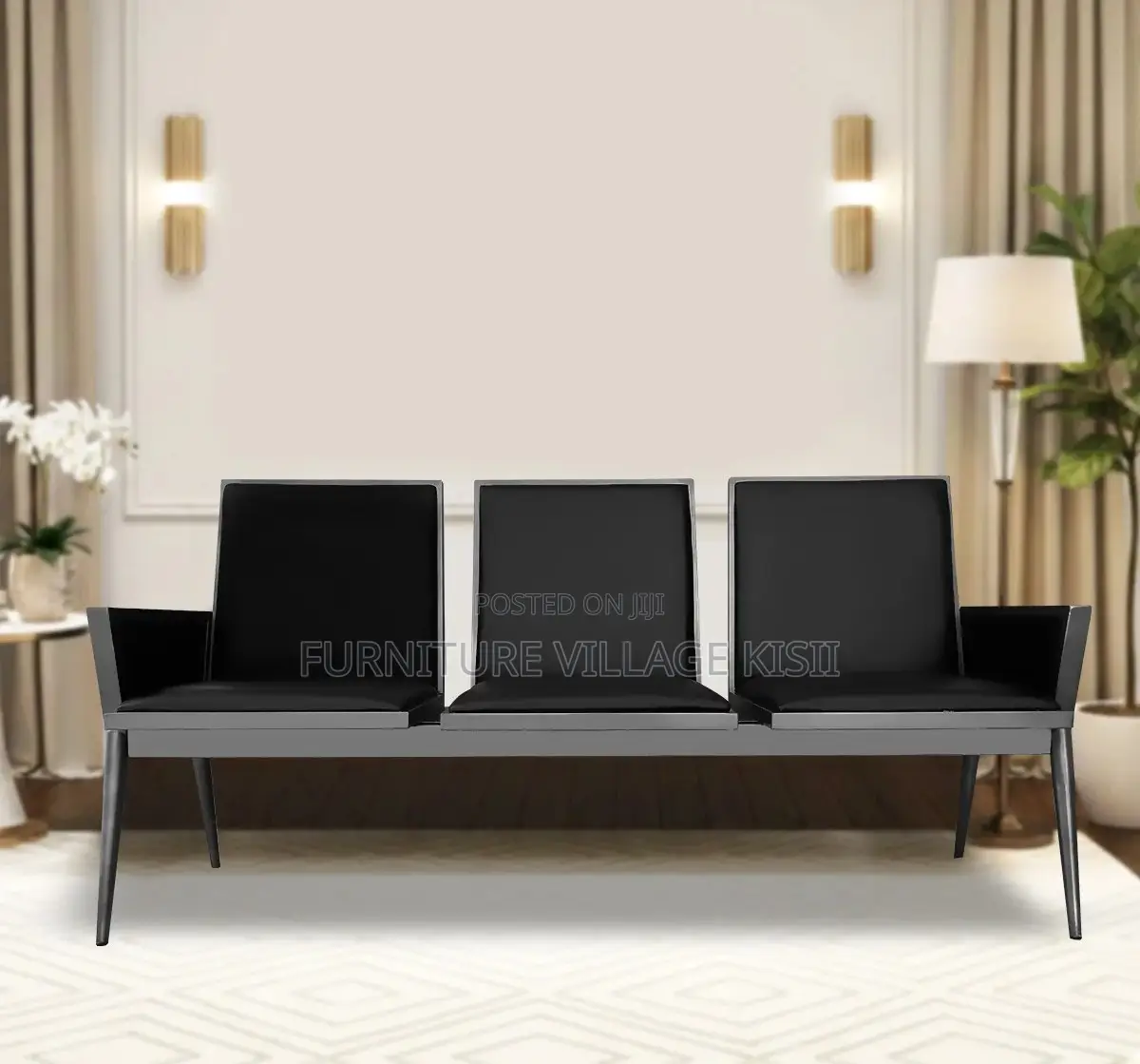 Office Furniture; 3-Seater Leather Reception Bench