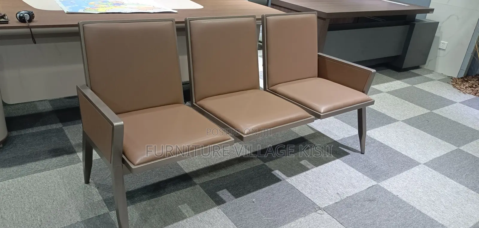 Office Furniture; 3-Seater Leather Reception Bench